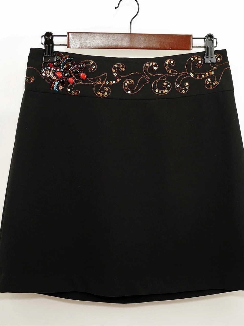 Vintage Cache Black Embellished Waist A-Line Skirt Size 4